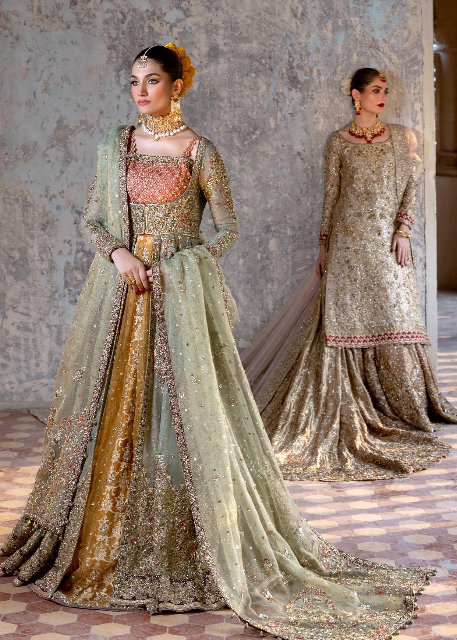 Apple Green Embroidered Pure Tissue Mysore Gown (2-Piece) - Image 5