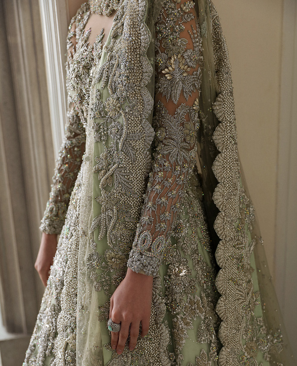 Pakistani Pistachio Green Embellished Silk Net Gown (2-Piece) - Image 6
