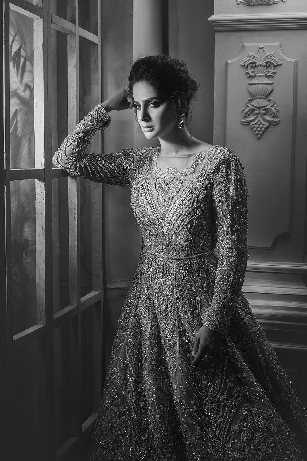 Pakistani Pastel Mint Embellished Net Silk Bridal Gown (2-Piece) - Image 2