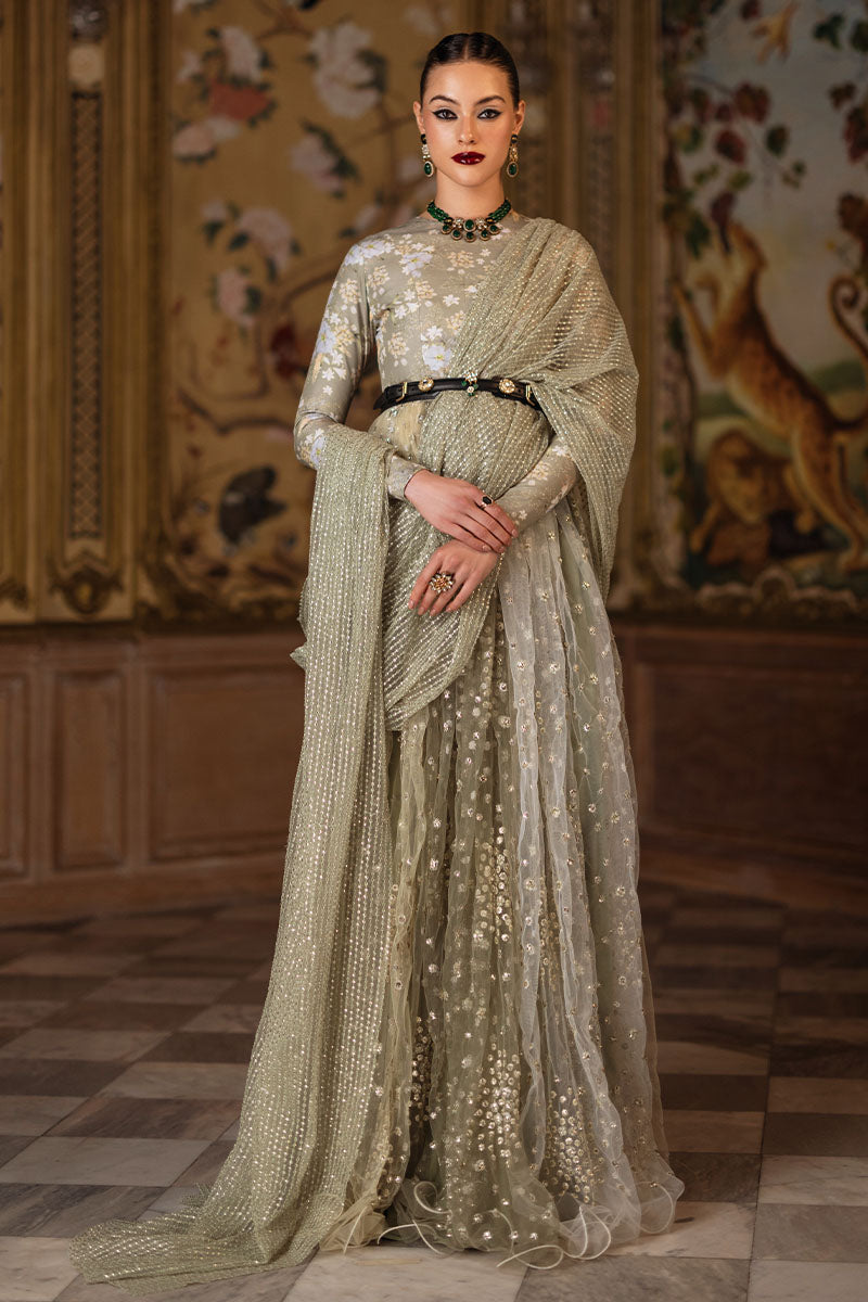 Mint Green Sequin Embroidered Silk & Net Gown (2-Piece) - Image 7