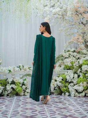 Pakistani Emerald Green Embroidered Silk Gown (2-Piece) - Image 4