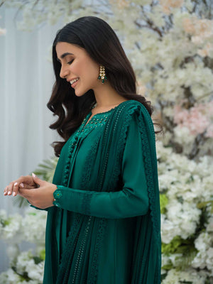 Pakistani Emerald Green Embroidered Silk Gown (2-Piece) - Image 5