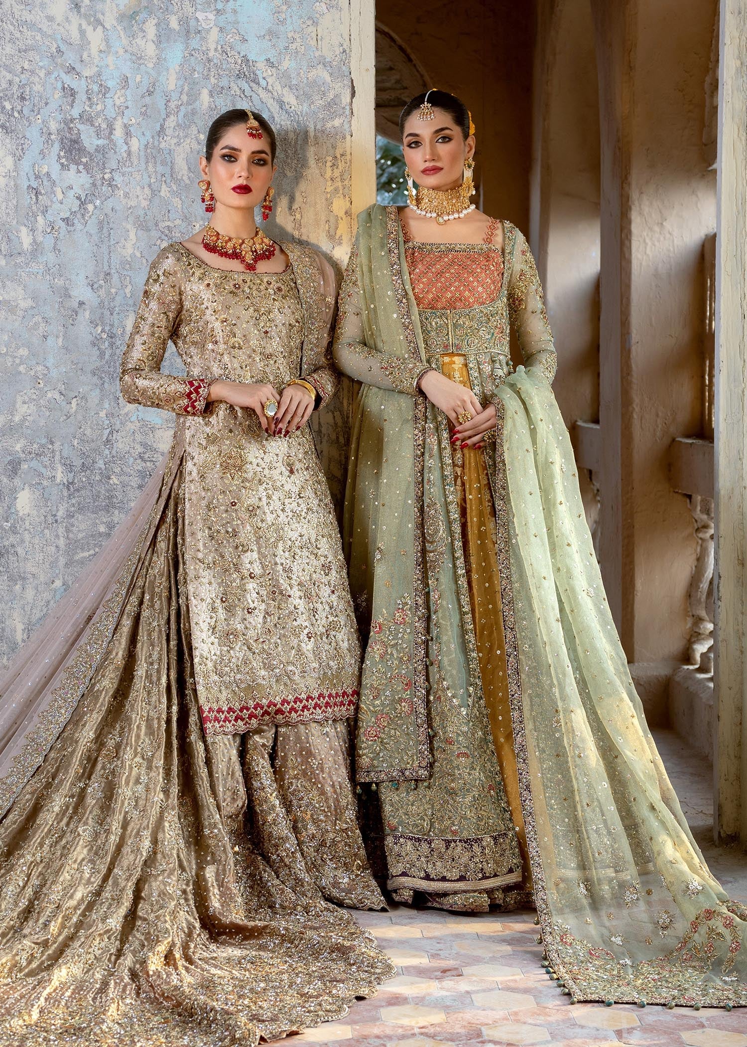 Pakistani Apple Green Embroidered Pure Tissue Mysore Gown (3-Piece) - Image 6