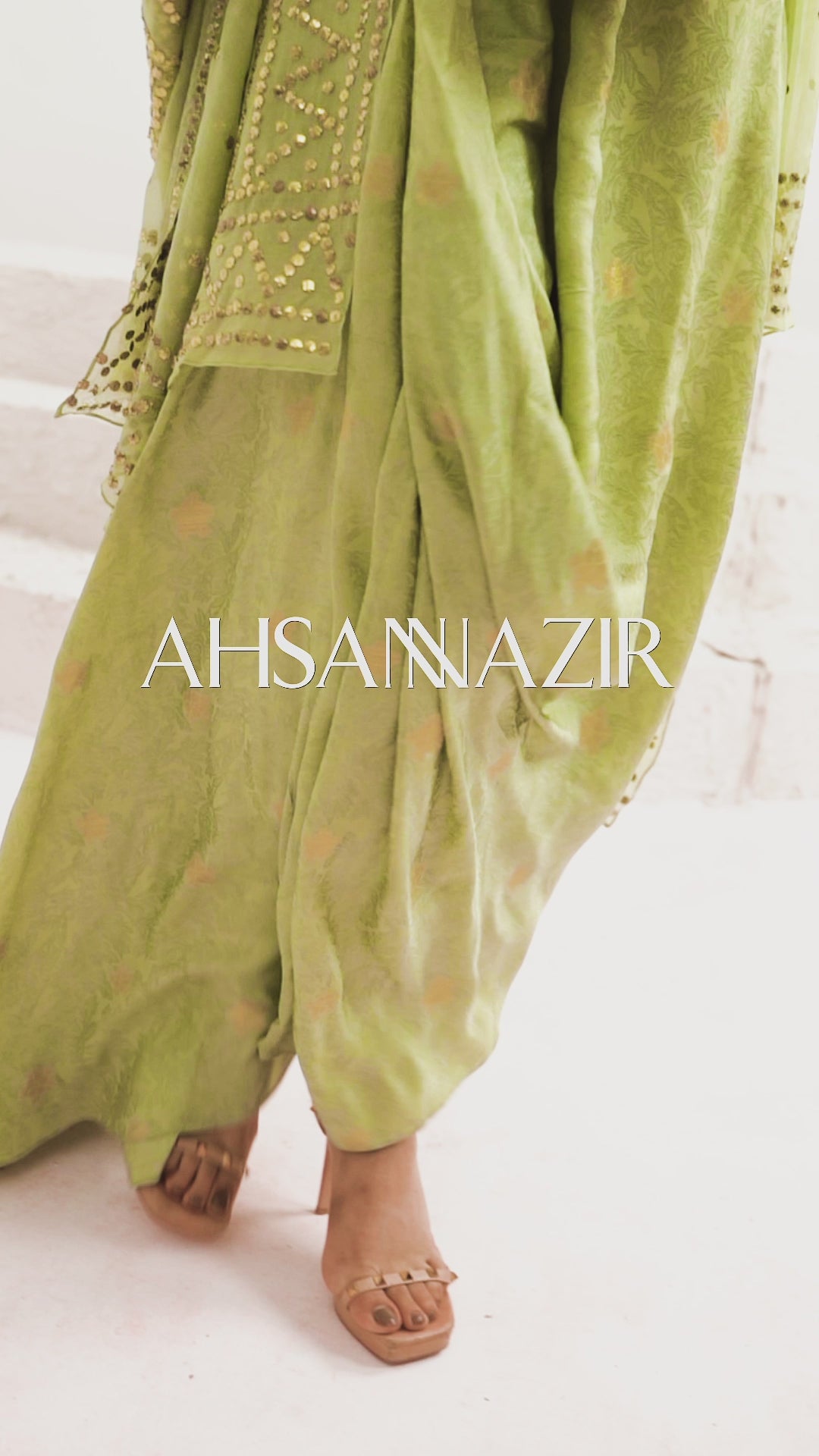 Mist Green Zardozi Zari Silk Draped Gown (2-Piece) - Image 7