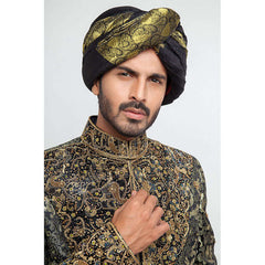 Deep Green Zardozi Chinese Brocade Groom Sherwani (5-Piece) - Image 5