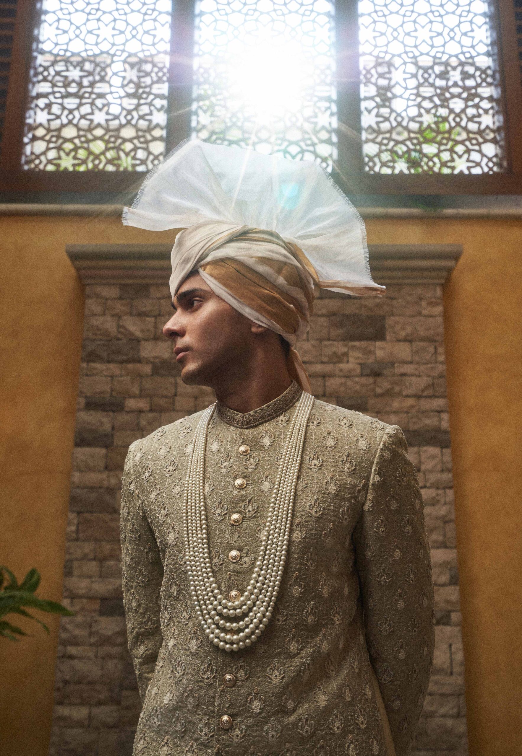 Mint Green Jacquard Groom Sherwani (3-Piece) - Image 2