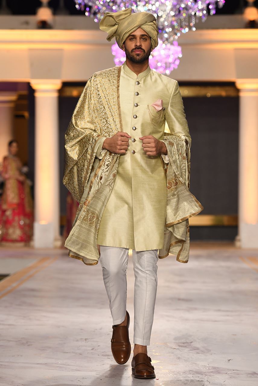 Mint Green Raw Silk Sherwani (3-Piece) - Image 1