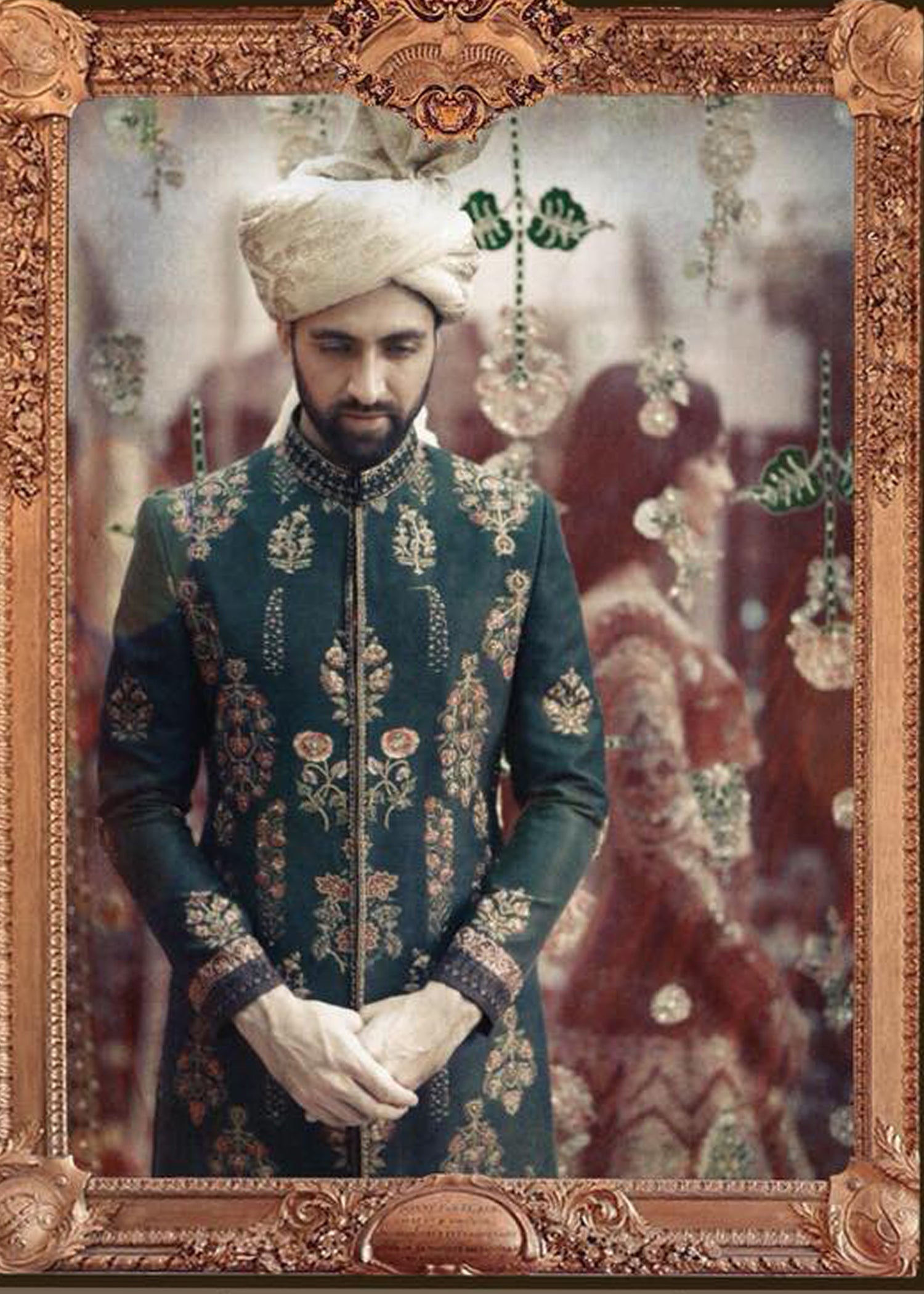 Pine Green Embroidered Silk-Blend Sherwani (2-Piece) - Image 2