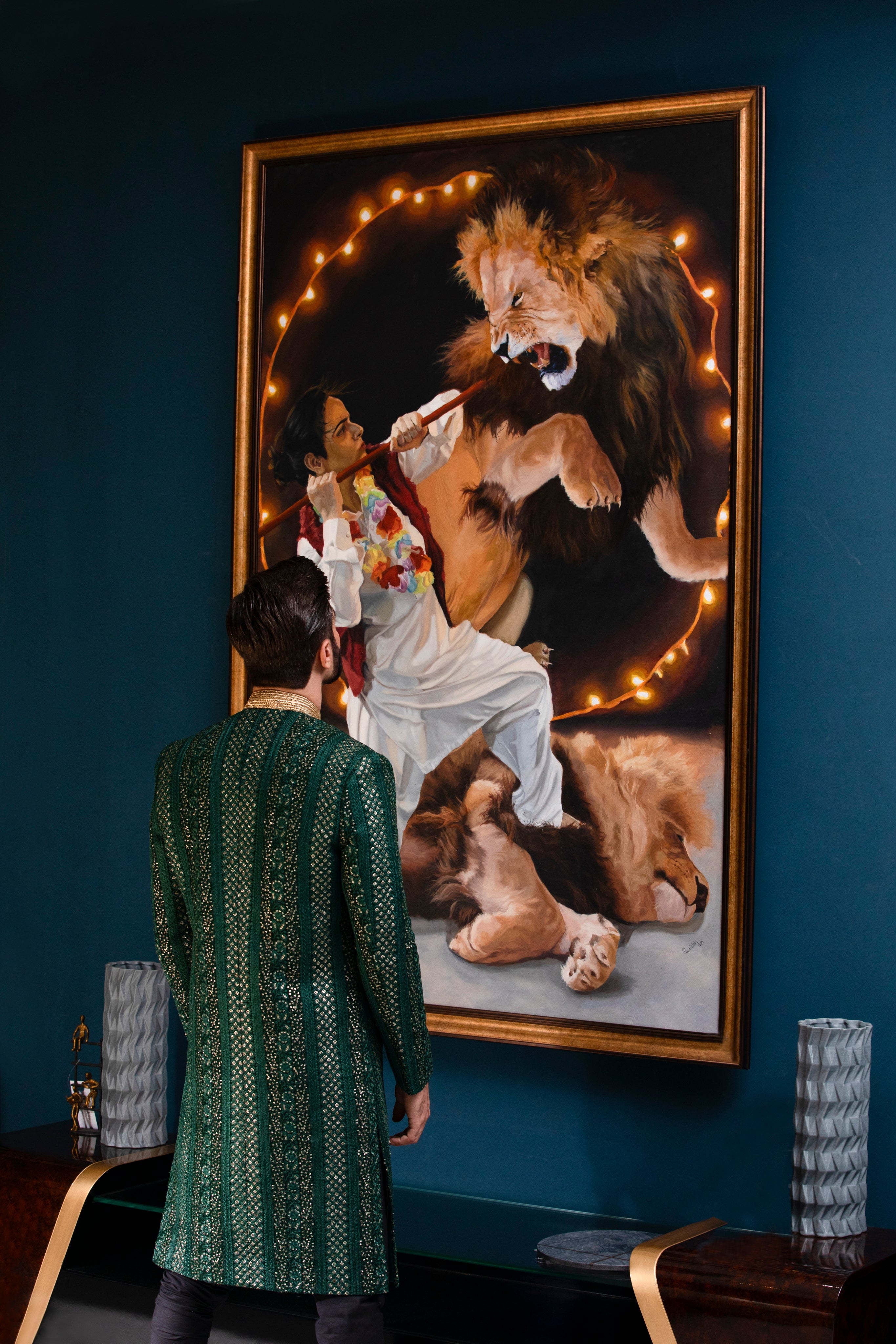 Emerald Green Hand-Embroidered Silk-Blend Sherwani (2-Piece) - Image 4