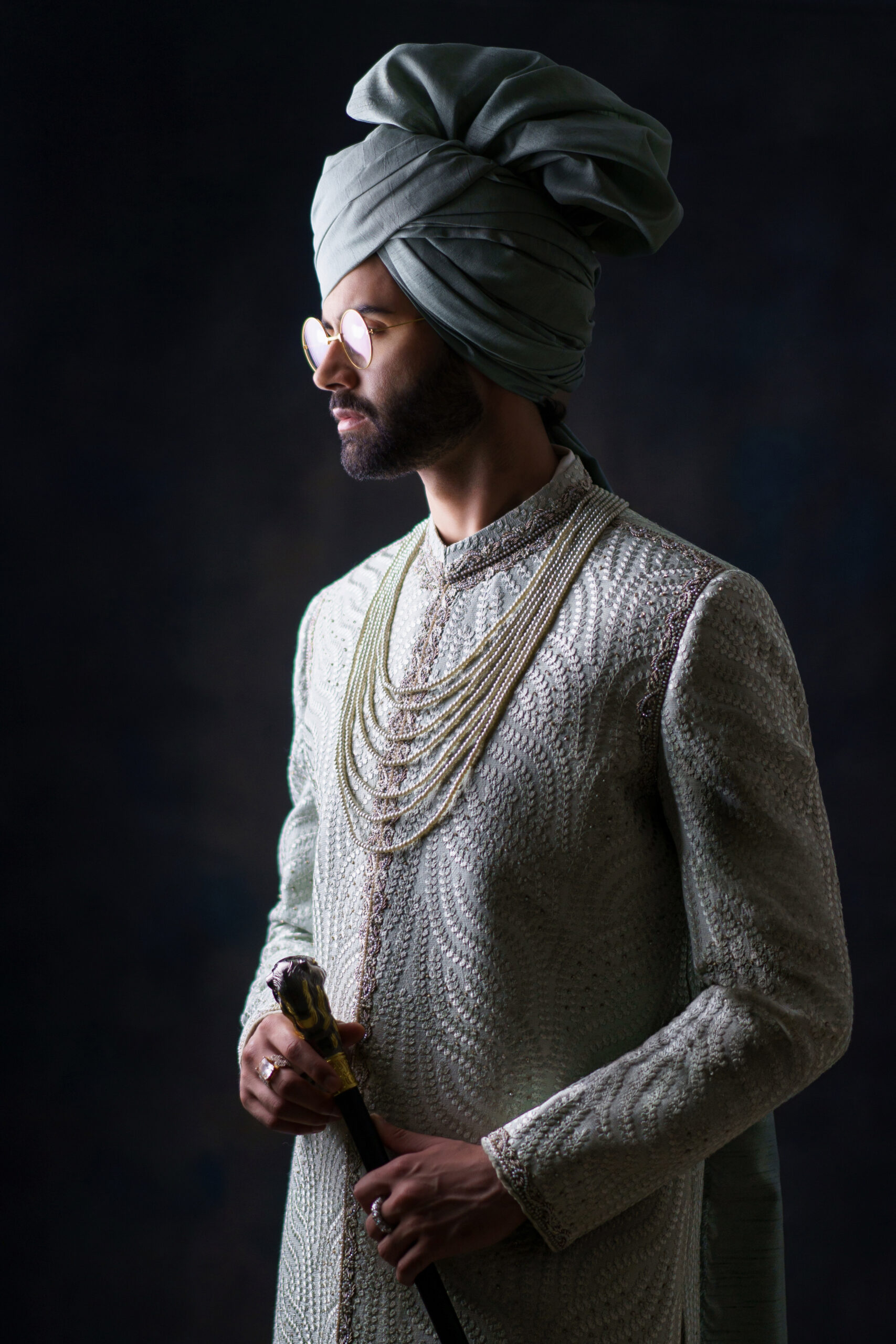 Light Green Pearl Embellished Silk-Blend Sherwani (3-Piece) - Image 7