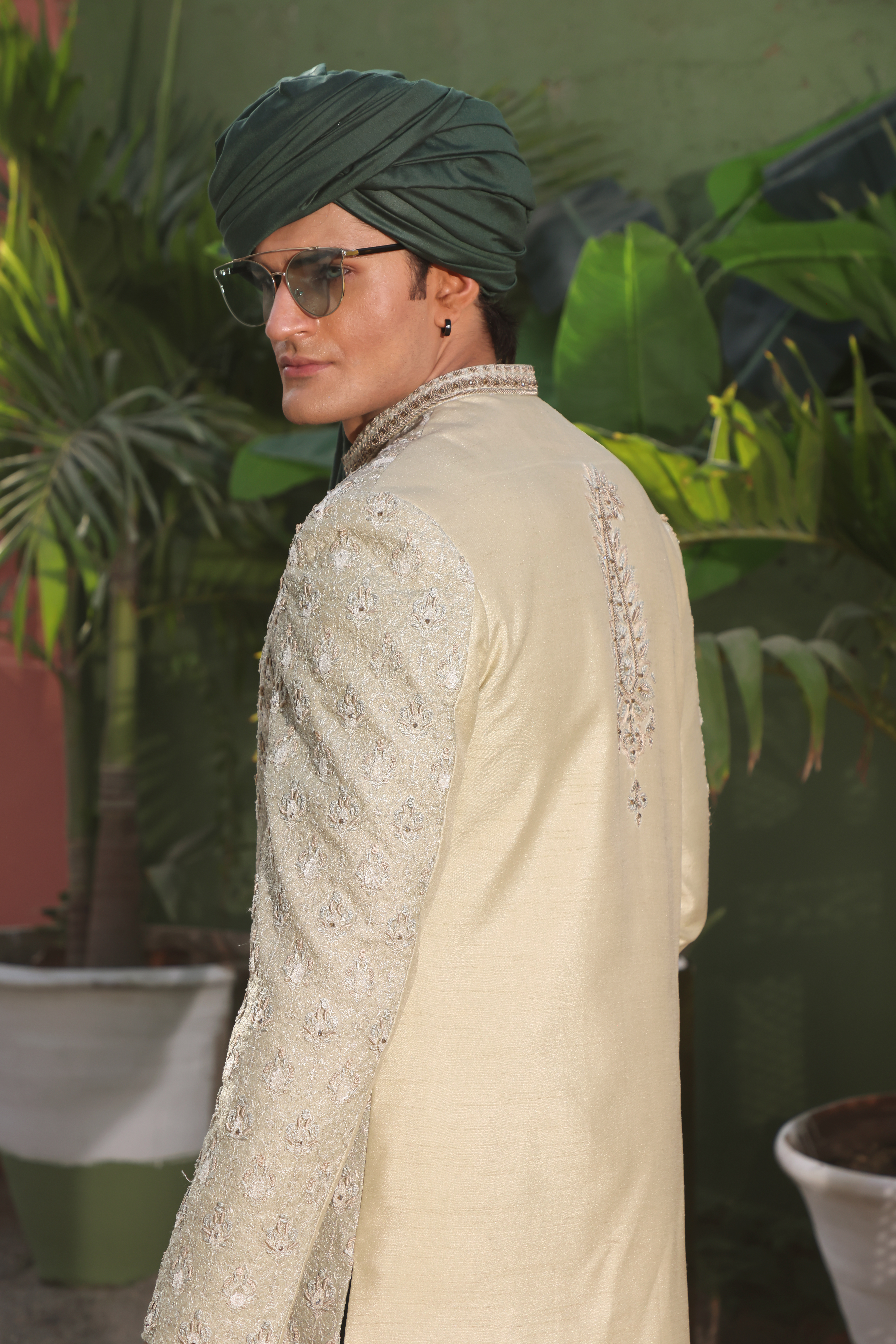 Aloe Green Embroidered Silk-Blend Groom Sherwani (3-Piece) - Image 2