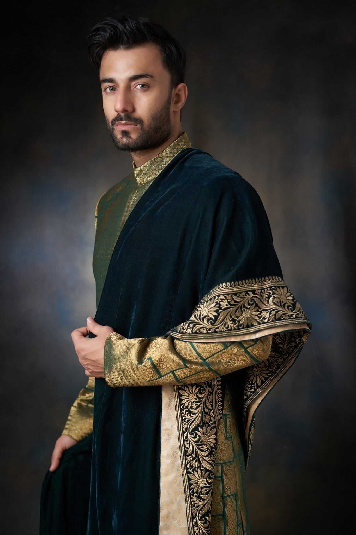 Emerald Green Zari Silk Sherwani (3-Piece) - Image 7
