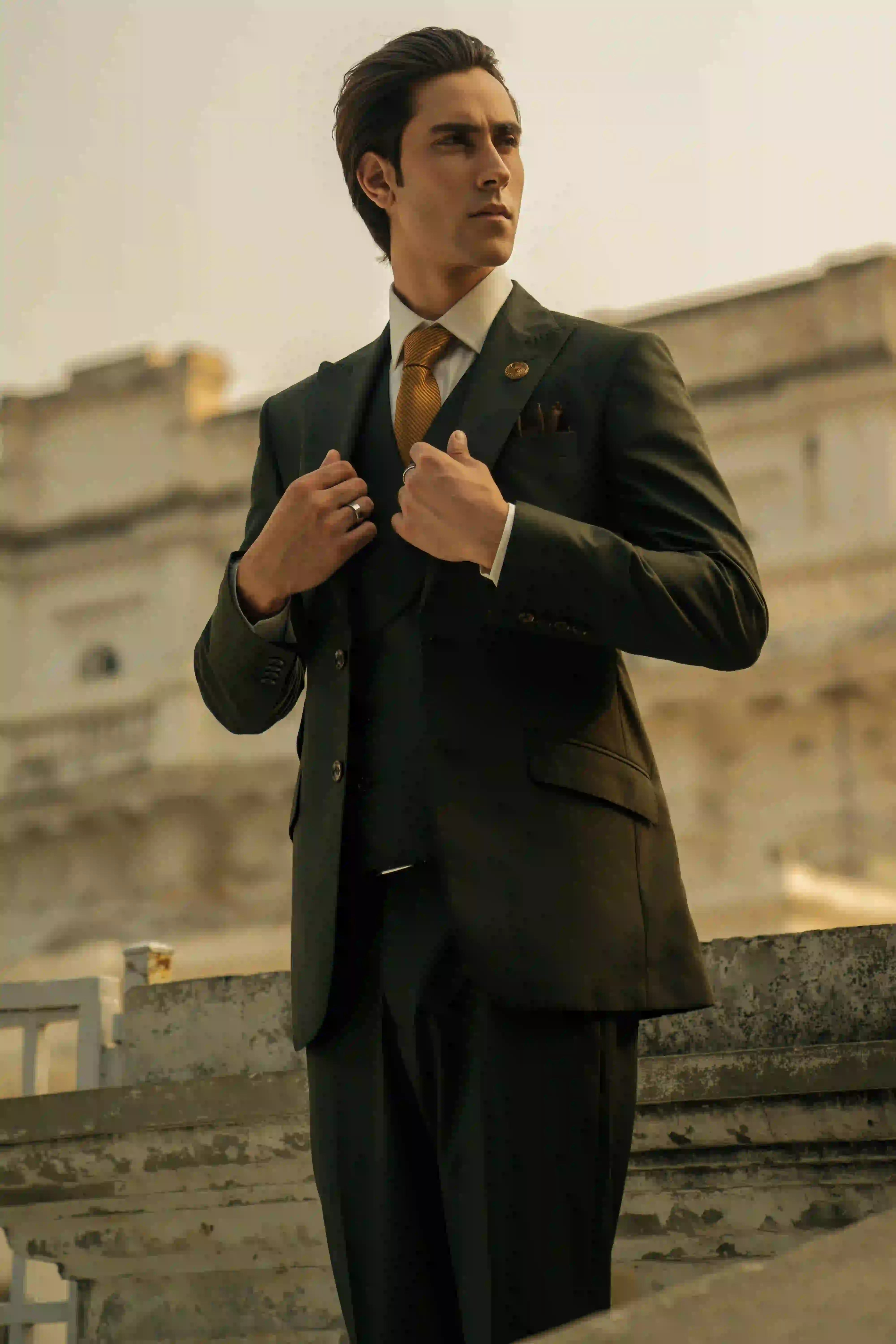 Deep Green Champa-Stitch Suiting 3-Piece Groom Suit - Image 2