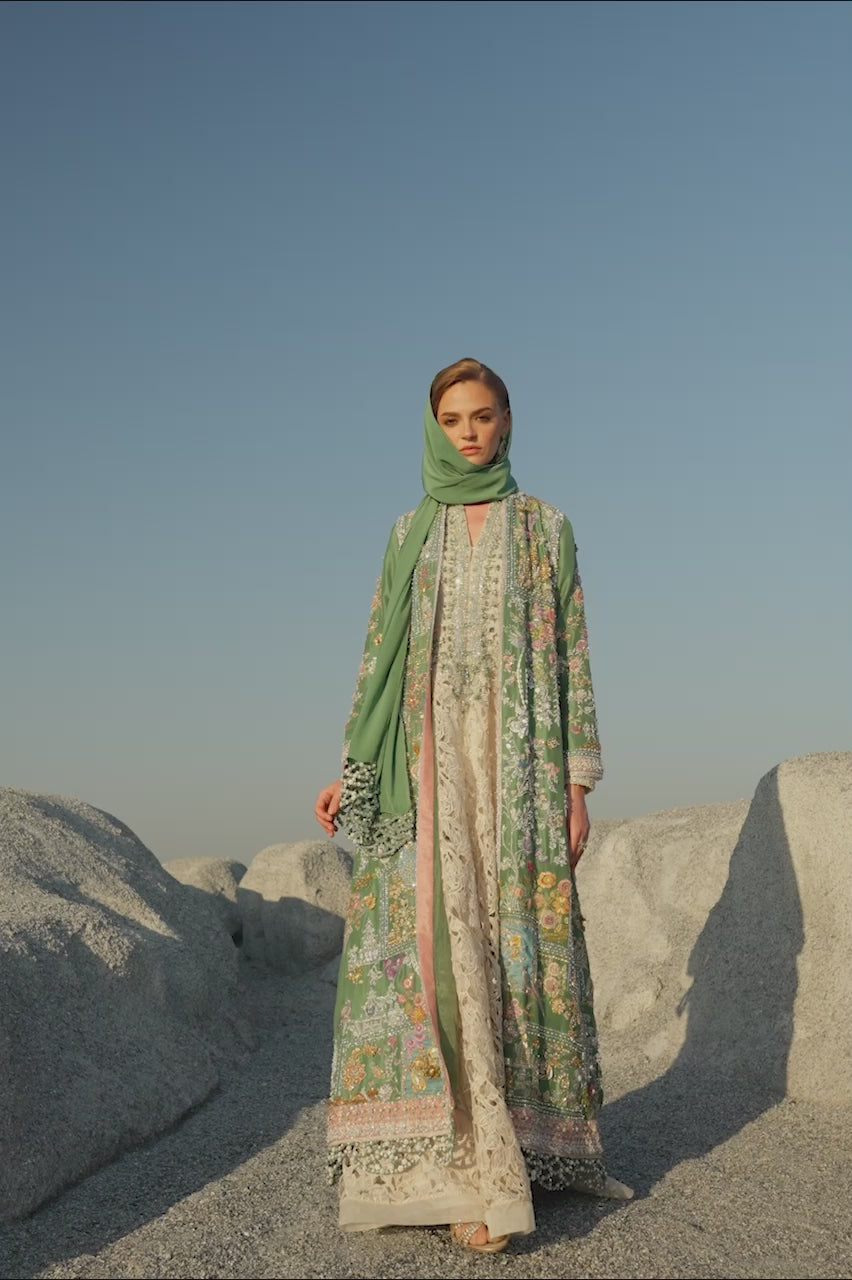 Soft Green Zardozi Silk Jacket Set (3-Piece) - Image 5