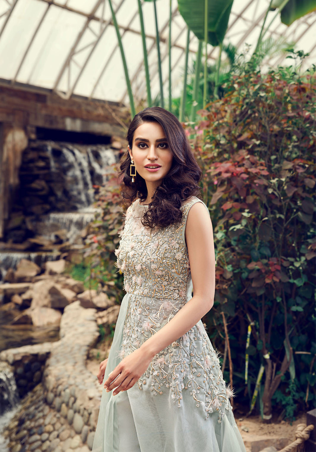 Pistachio Green Embroidered Organza Long Jacket (2-Piece) - Image 2