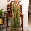 Olive Green Zardozi Pure Chiffon Kaftan (1-Pc) - Image 2