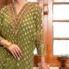 Olive Green Zardozi Pure Chiffon Kaftan (1-Pc) - Image 3
