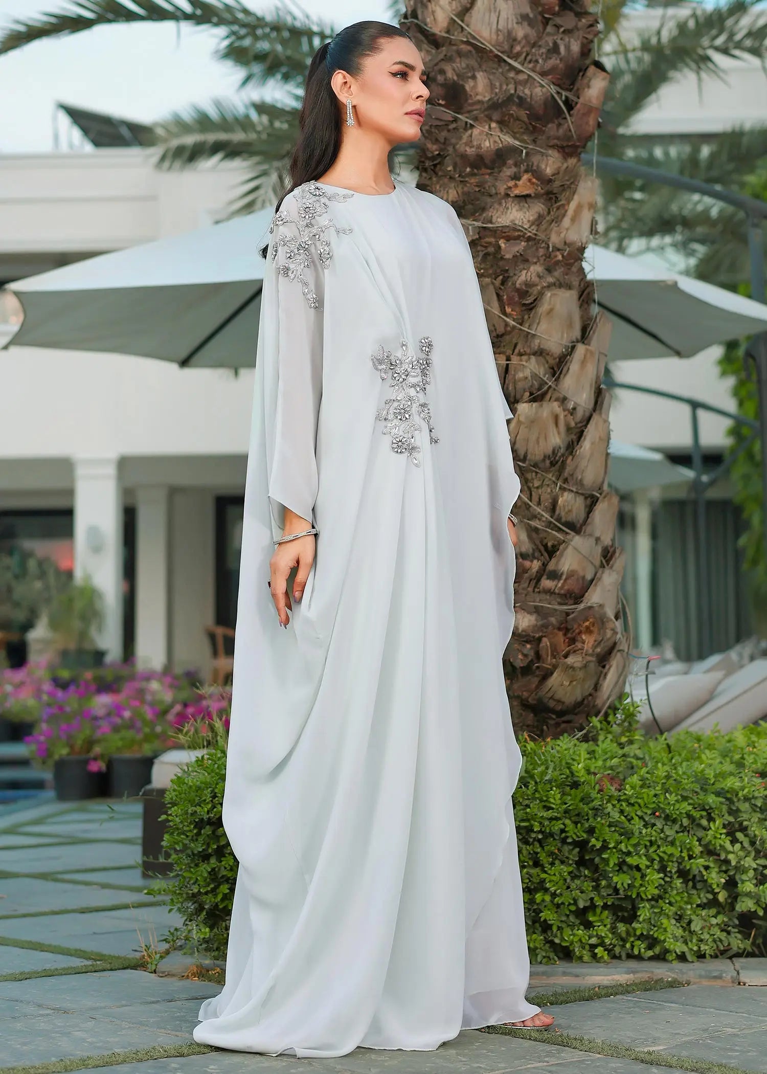 Pastel Green Embellished Georgette Kaftan (1-Pc) - Image 5