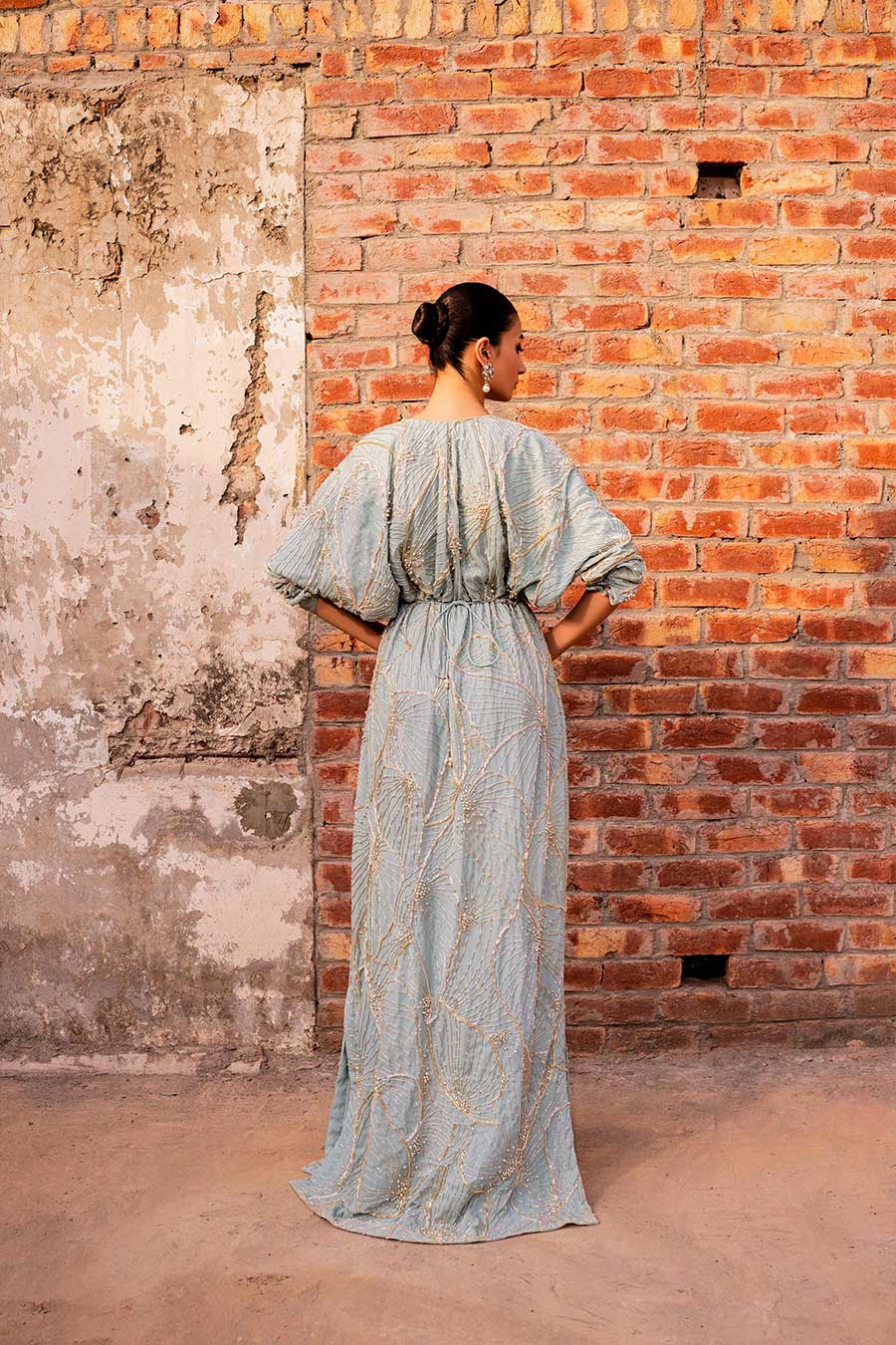 Seafoam Zardozi Georgette Chiffon Kaftan (1-Pc) - Image 2