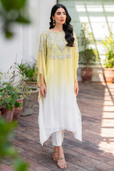 Sorbet Green to Off-White Crystal Georgette Kaftan (2-Piece) - Image 2