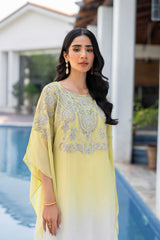 Sorbet Green to Off-White Crystal Georgette Kaftan (2-Piece) - Image 3