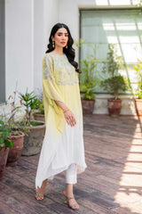 Sorbet Green to Off-White Crystal Georgette Kaftan (2-Piece) - Image 4