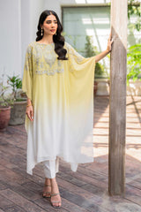 Sorbet Green to Off-White Crystal Georgette Kaftan (2-Piece) - Image 7