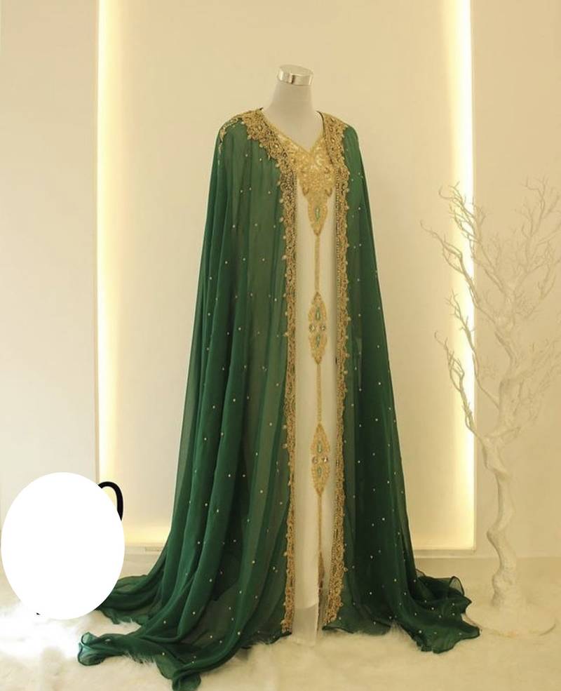 Pakistani Green Zari Embroidered Georgette Kaftan (1-Pc) - Image 1