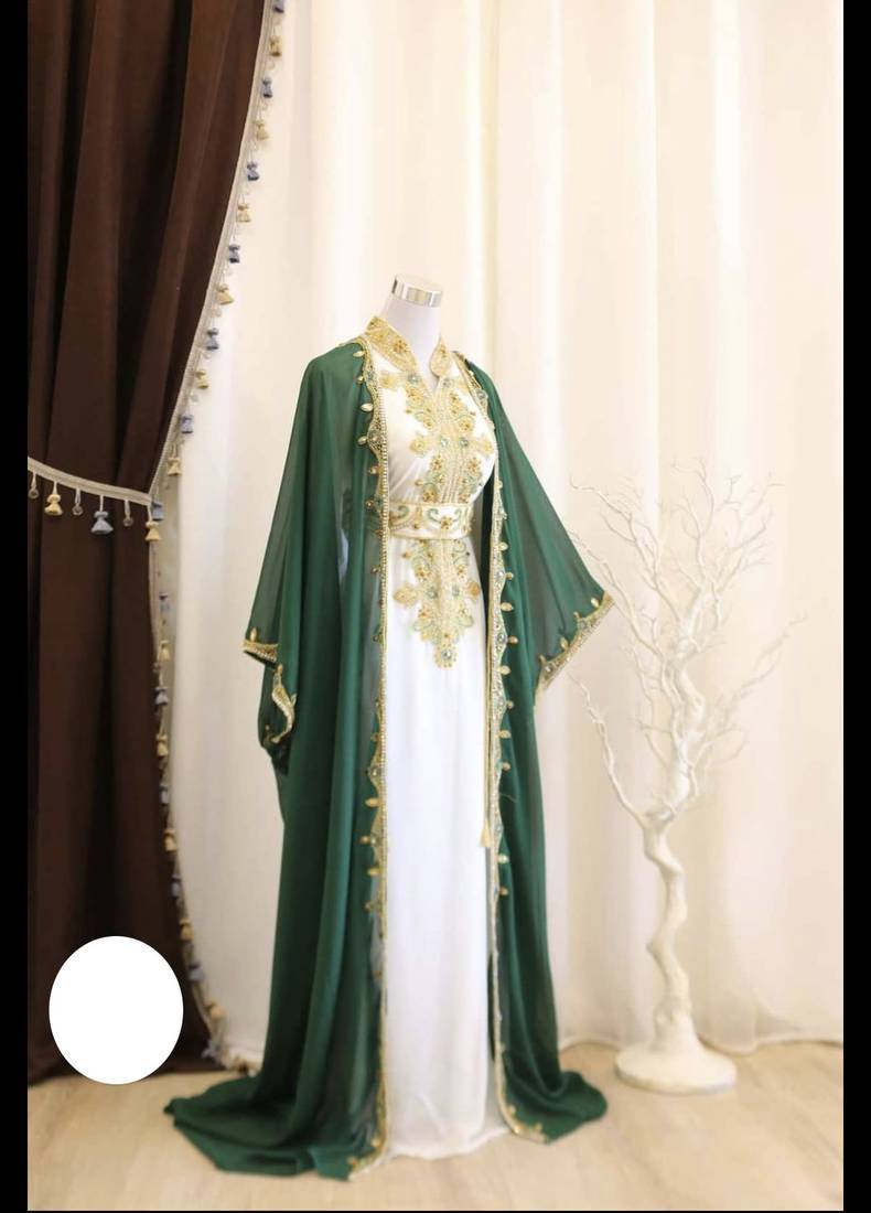 Green Zari Embroidered Georgette Kaftan (1-Pc) - Image 1