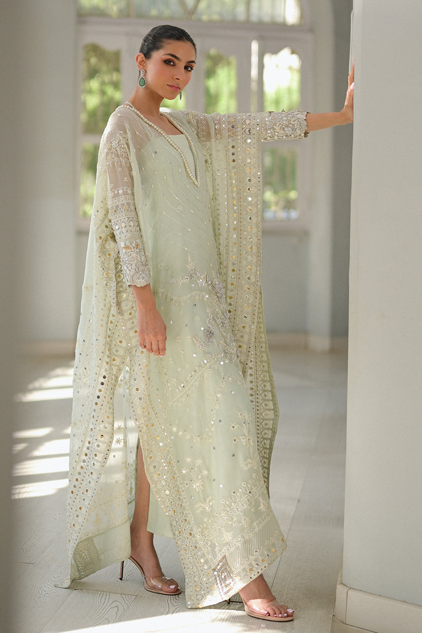 Pakistani Mint Green Embroidered Organza Kaftan (2-Piece) - Image 1