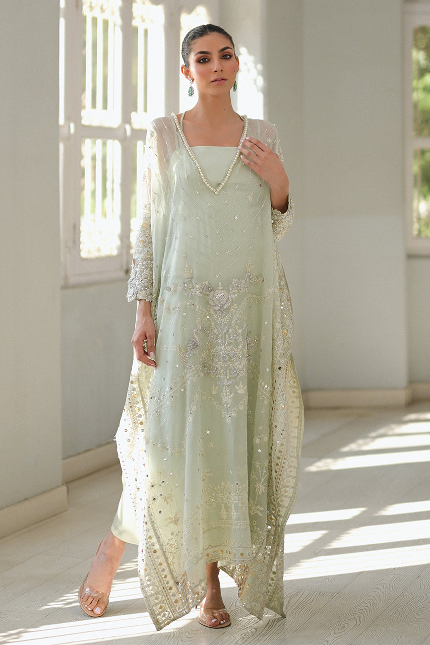 Pakistani Mint Green Embroidered Organza Kaftan (2-Piece) - Image 12