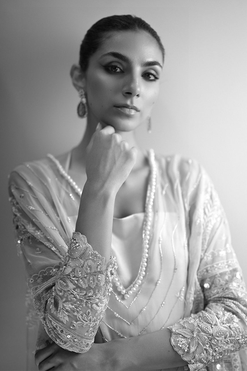 Pakistani Mint Green Embroidered Organza Kaftan Dress (2-Piece) - Image 11