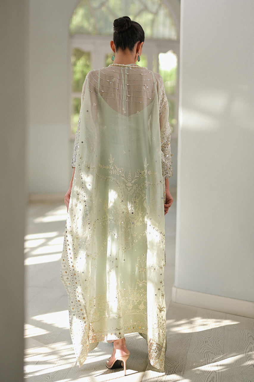 Pakistani Mint Green Embroidered Organza Kaftan Dress (2-Piece) - Image 2