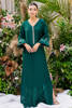 Emerald Green Hand-Embellished Silk Kaftan (2-Piece) - Image 2