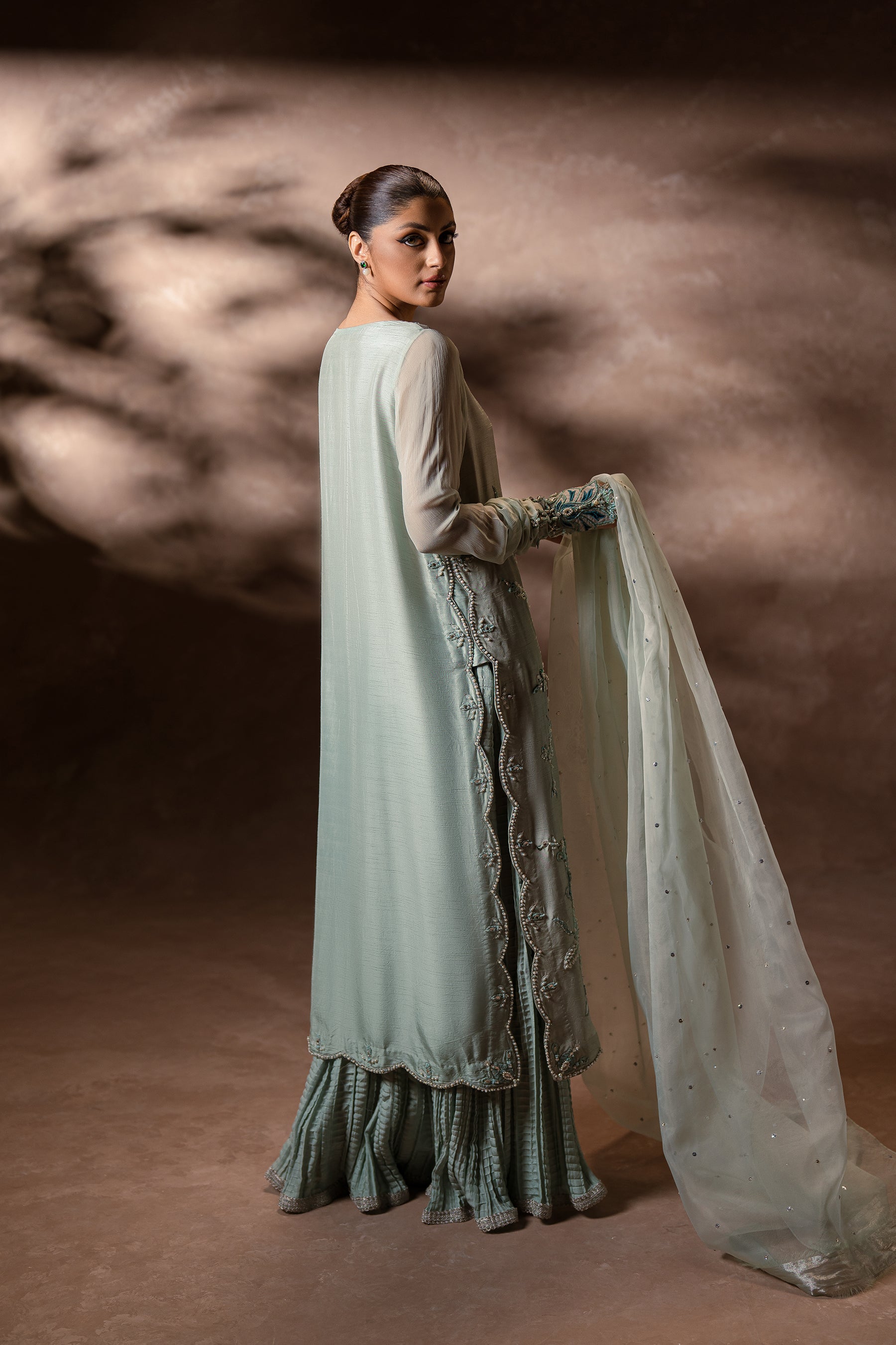 Mint Embellished Blended Silk Kaftan (3-Piece) - Image 5