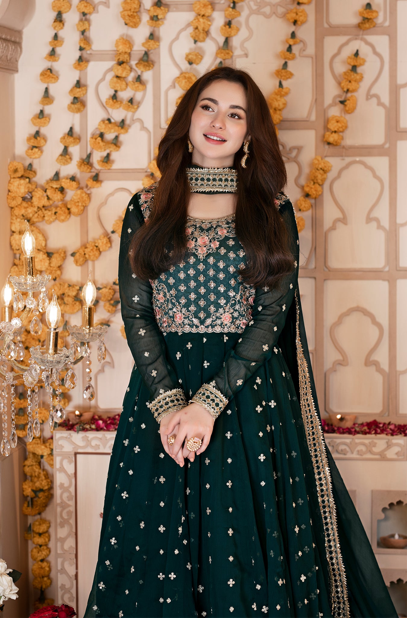 Bottle Green Embroidered Pure Chiffon Kalidar (2-Piece) - Image 7