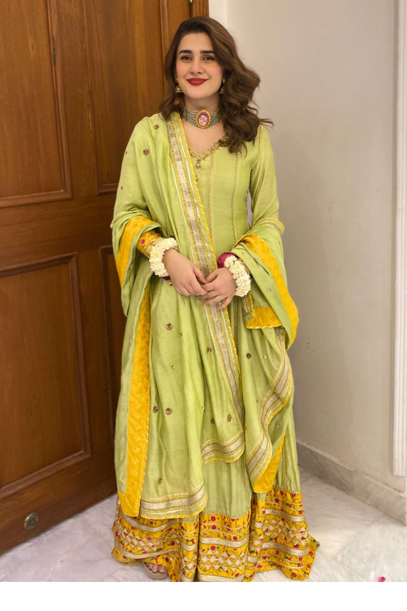 Apple Green Embroidered Kora Cotton Kalidaar (3-Piece) - Image 1