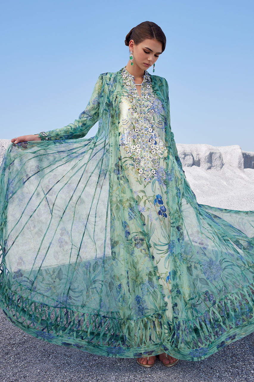 Sage Green Embellished Organza Kalidaar (3-Piece) - Image 4