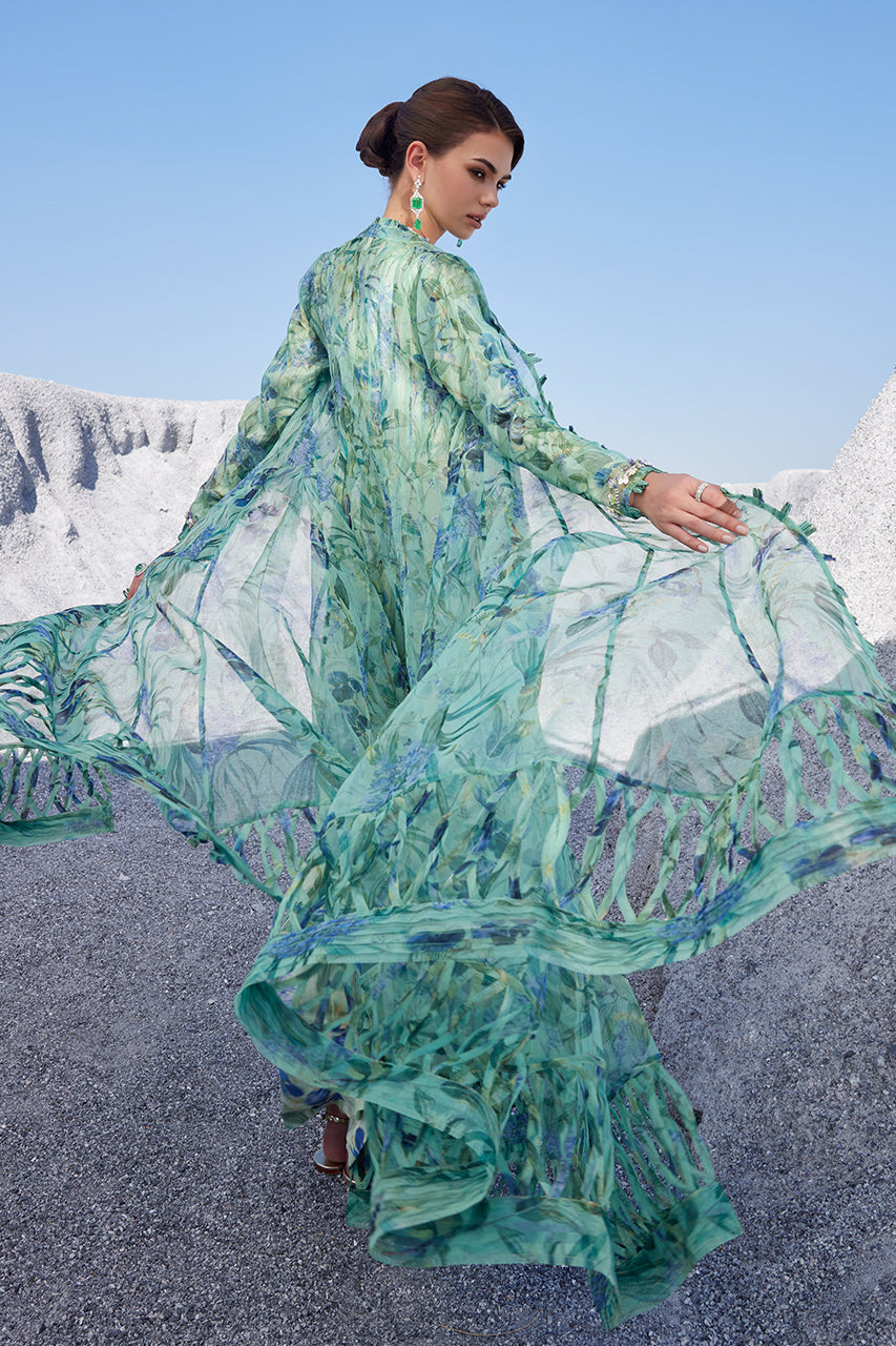 Sage Green Embellished Organza Kalidaar (3-Piece) - Image 5