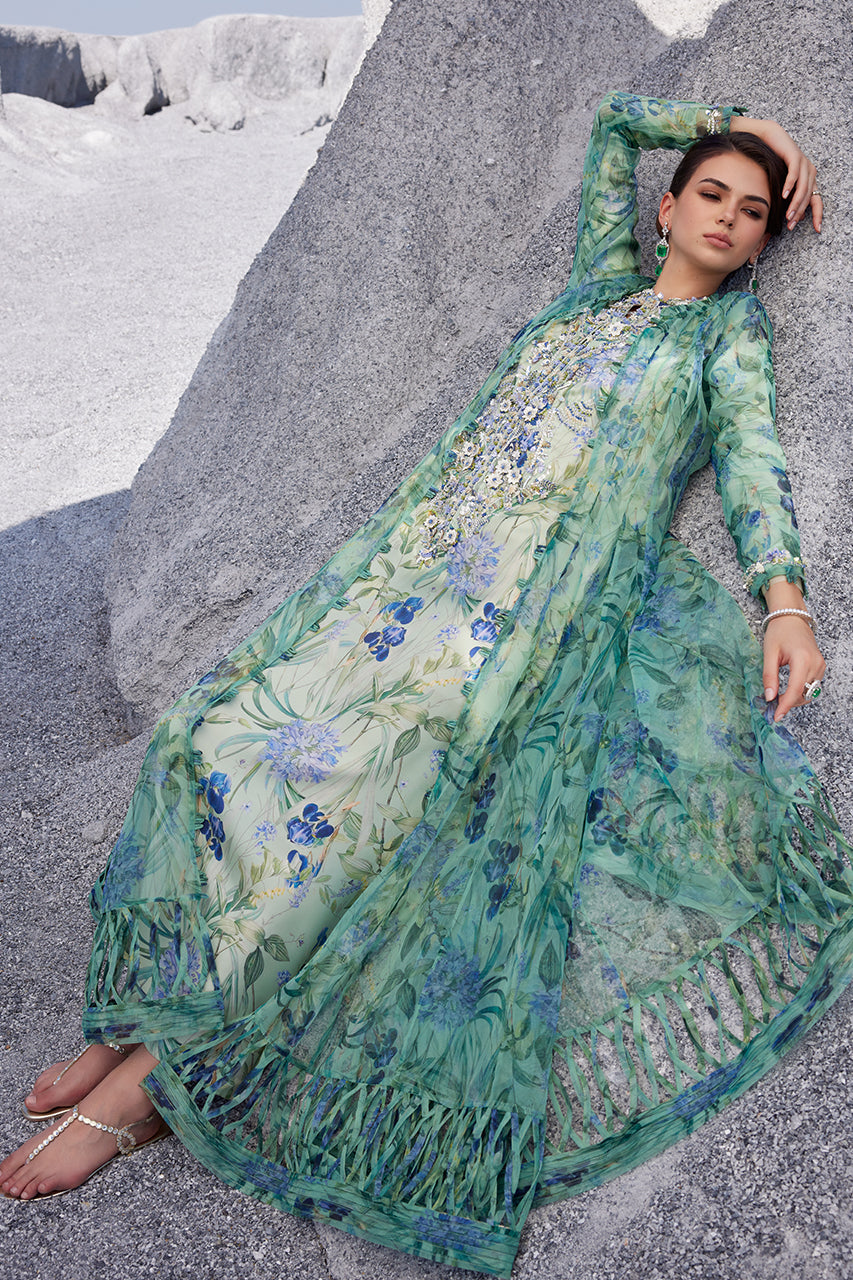 Sage Green Embellished Organza Kalidaar (3-Piece) - Image 6