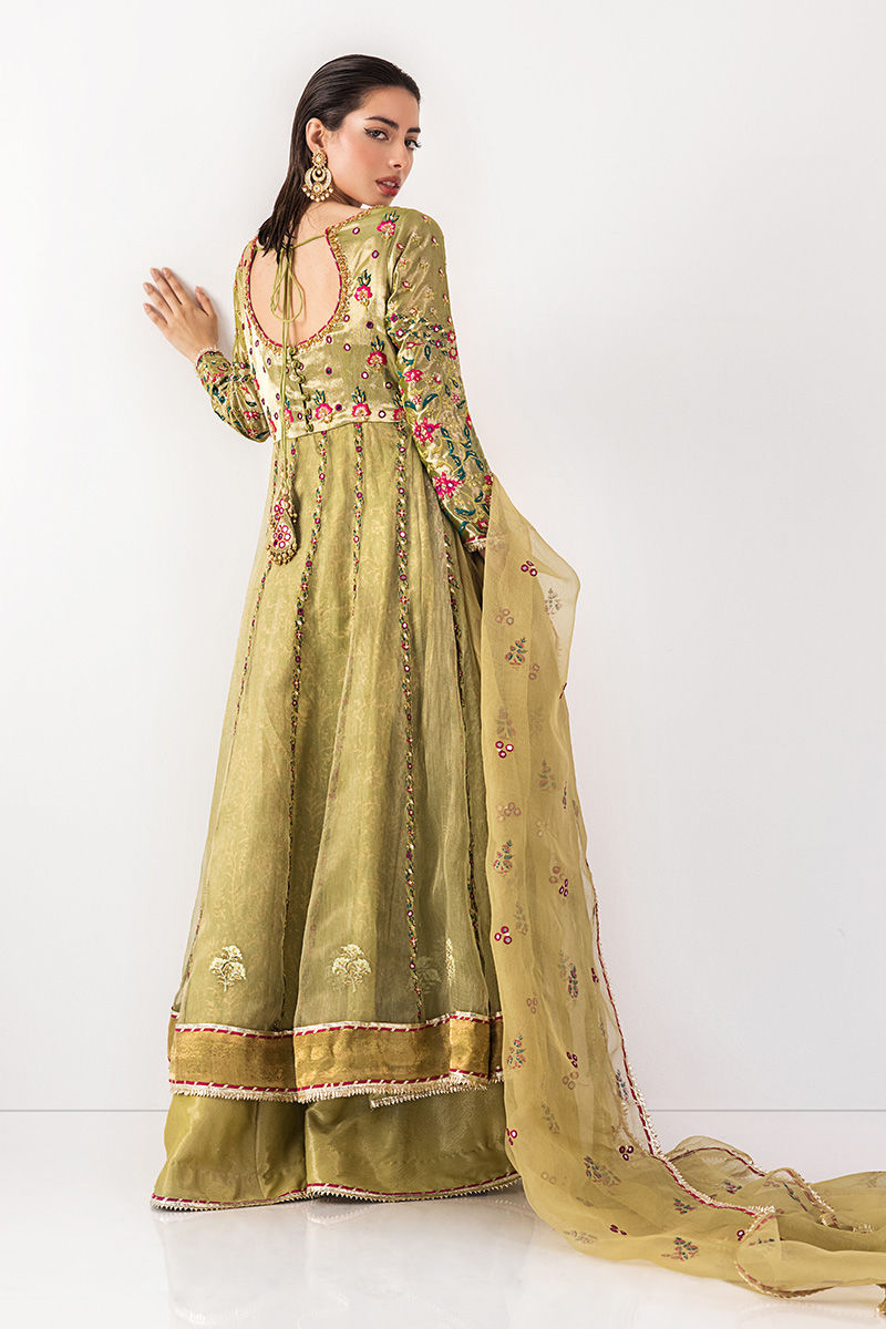 Lime Green Mirrorwork Lama Organza Kalidar (3-Piece) - Image 5