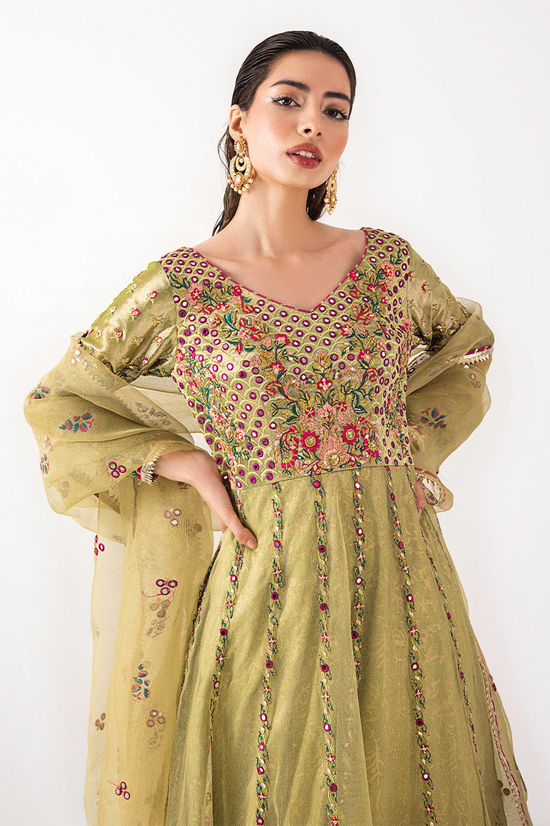 Lime Green Mirrorwork Lama Organza Kalidar (3-Piece) - Image 6