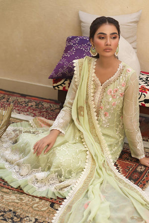 Mint Green Embroidered Organza Kalidaar (3-Piece) - Image 2