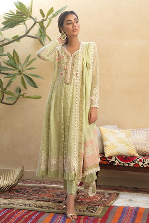 Mint Green Embroidered Organza Kalidaar (3-Piece) - Image 4