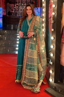 Deep Green Chikankari Zardozi Raw Silk Kalidar (3-Piece) - Image 2