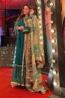 Deep Green Chikankari Zardozi Raw Silk Kalidar (3-Piece) - Image 3