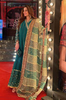 Deep Green Chikankari Zardozi Raw Silk Kalidar (3-Piece) - Image 4