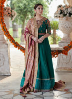 Emerald Green Hand-Embroidered Raw Silk Kalidaar (2-Piece) - Image 2