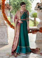 Emerald Green Hand-Embroidered Raw Silk Kalidaar (2-Piece) - Image 3
