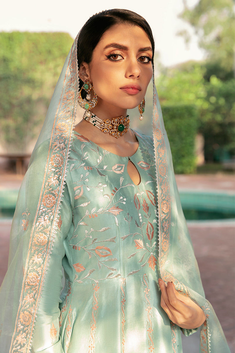 Sage Green Embroidered Pure Raw Silk Kalidar (3-Piece) - Image 5